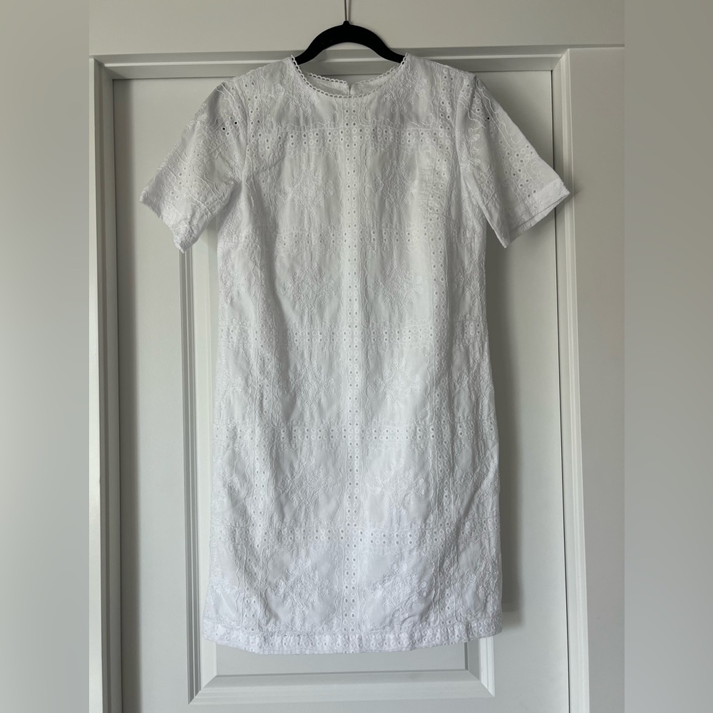 Loft Eyelet Scalloped Neck Mini Dress White Size 0
